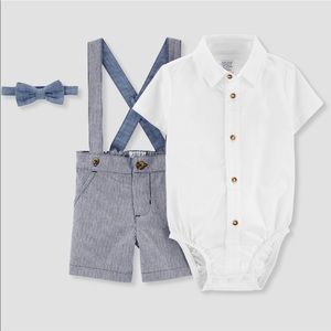 Baby Boy Bowtie Suspenders Shorts Set